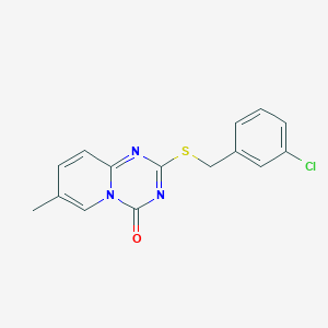 molecular formula C15H12ClN3OS B2999705 2-[(3-Chlorophenyl)methylsulfanyl]-7-methylpyrido[1,2-a][1,3,5]triazin-4-one CAS No. 896326-65-1