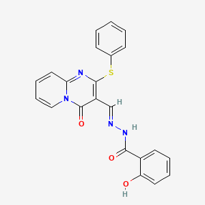 molecular formula C22H16N4O3S B2999707 (E)-2-羟基-N'-((4-氧代-2-(苯硫基)-4H-吡啶并[1,2-a]嘧啶-3-基)亚甲基)苯甲酰肼 CAS No. 325479-72-9