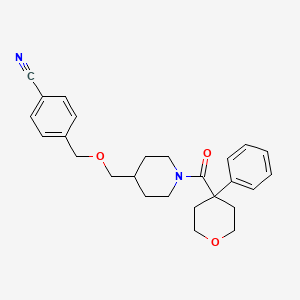 molecular formula C26H30N2O3 B2999728 4-(((1-(4-phenyltetrahydro-2H-pyran-4-carbonyl)piperidin-4-yl)methoxy)methyl)benzonitrile CAS No. 1396845-11-6