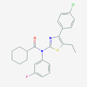 molecular formula C24H24ClFN2OS B299973 N-[4-(4-chlorophenyl)-5-ethyl-1,3-thiazol-2-yl]-N-(3-fluorophenyl)cyclohexanecarboxamide 