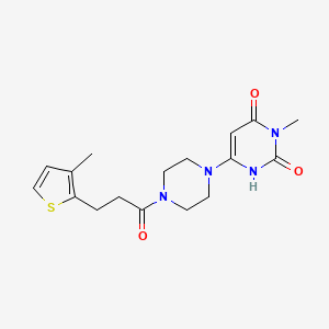 molecular formula C17H22N4O3S B2999737 3-methyl-6-(4-(3-(3-methylthiophen-2-yl)propanoyl)piperazin-1-yl)pyrimidine-2,4(1H,3H)-dione CAS No. 2320505-33-5