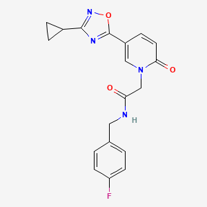 molecular formula C19H17FN4O3 B2999748 2-[5-(3-cyclopropyl-1,2,4-oxadiazol-5-yl)-2-oxopyridin-1(2H)-yl]-N-(4-fluorobenzyl)acetamide CAS No. 1357948-19-6