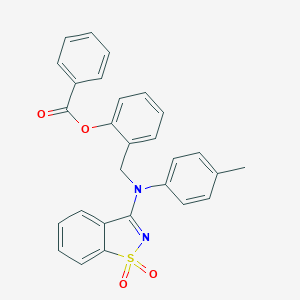 molecular formula C28H22N2O4S B299975 2-{[(1,1-Dioxido-1,2-benzisothiazol-3-yl)-4-methylanilino]methyl}phenyl benzoate 