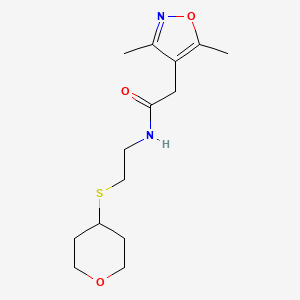 molecular formula C14H22N2O3S B2999750 2-(3,5-dimethylisoxazol-4-yl)-N-(2-((tetrahydro-2H-pyran-4-yl)thio)ethyl)acetamide CAS No. 2034525-24-9