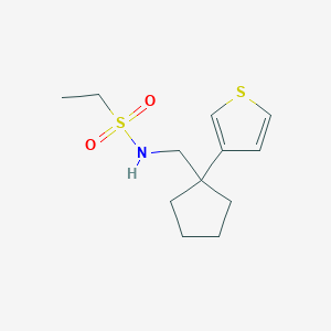 molecular formula C12H19NO2S2 B2999765 N-((1-(thiophen-3-yl)cyclopentyl)methyl)ethanesulfonamide CAS No. 2034451-81-3