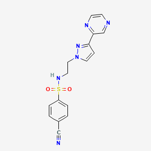 molecular formula C16H14N6O2S B2999775 4-cyano-N-(2-(3-(pyrazin-2-yl)-1H-pyrazol-1-yl)ethyl)benzenesulfonamide CAS No. 2034600-99-0