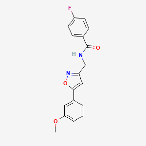 molecular formula C18H15FN2O3 B2999776 4-fluoro-N-((5-(3-methoxyphenyl)isoxazol-3-yl)methyl)benzamide CAS No. 952968-18-2