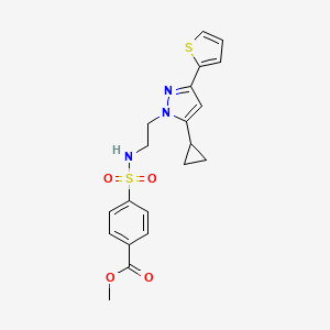 molecular formula C20H21N3O4S2 B2999782 methyl 4-(N-(2-(5-cyclopropyl-3-(thiophen-2-yl)-1H-pyrazol-1-yl)ethyl)sulfamoyl)benzoate CAS No. 1797716-23-4