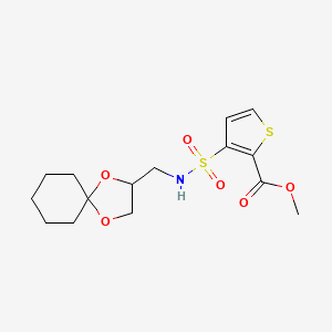 molecular formula C15H21NO6S2 B2999786 methyl 3-(N-(1,4-dioxaspiro[4.5]decan-2-ylmethyl)sulfamoyl)thiophene-2-carboxylate CAS No. 1251691-03-8