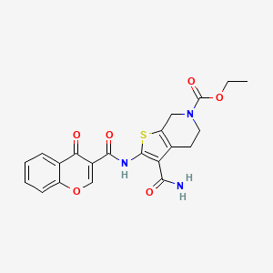 molecular formula C21H19N3O6S B2999788 ethyl 3-carbamoyl-2-(4-oxo-4H-chromene-3-carboxamido)-4,5-dihydrothieno[2,3-c]pyridine-6(7H)-carboxylate CAS No. 864925-84-8