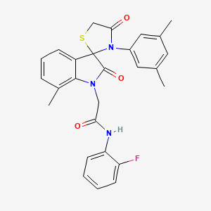 molecular formula C27H24FN3O3S B2999795 2-(3'-(3,5-dimethylphenyl)-7-methyl-2,4'-dioxospiro[indoline-3,2'-thiazolidin]-1-yl)-N-(2-fluorophenyl)acetamide CAS No. 899943-53-4
