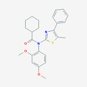 molecular formula C25H28N2O3S B299980 N-(2,4-dimethoxyphenyl)-N-(5-methyl-4-phenyl-1,3-thiazol-2-yl)cyclohexanecarboxamide 