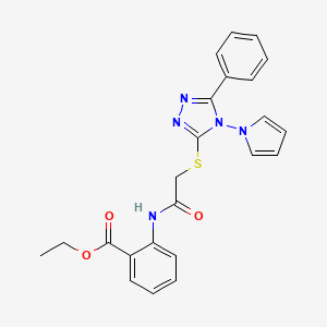 molecular formula C23H21N5O3S B2999810 2-[{[5-苯基-4-(1H-吡咯-1-基)-4H-1,2,4-三唑-3-基]硫代}乙酰氨基]苯甲酸乙酯 CAS No. 896296-92-7