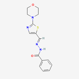 molecular formula C15H16N4O2S B2999815 N'-[(E)-(2-morpholino-1,3-thiazol-5-yl)methylidene]benzenecarbohydrazide CAS No. 477855-00-8