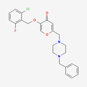 molecular formula C24H24ClFN2O3 B2999816 2-((4-benzylpiperazin-1-yl)methyl)-5-((2-chloro-6-fluorobenzyl)oxy)-4H-pyran-4-one CAS No. 898440-05-6
