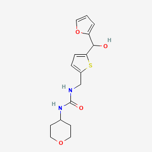 molecular formula C16H20N2O4S B2999822 1-((5-(furan-2-yl(hydroxy)methyl)thiophen-2-yl)methyl)-3-(tetrahydro-2H-pyran-4-yl)urea CAS No. 2034342-64-6