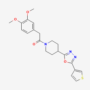 molecular formula C21H23N3O4S B2999831 2-(3,4-Dimethoxyphenyl)-1-(4-(5-(thiophen-3-yl)-1,3,4-oxadiazol-2-yl)piperidin-1-yl)ethanone CAS No. 1448134-58-4