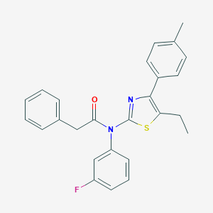 molecular formula C26H23FN2OS B299984 N-[5-ethyl-4-(4-methylphenyl)-1,3-thiazol-2-yl]-N-(3-fluorophenyl)-2-phenylacetamide 