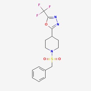 molecular formula C15H16F3N3O3S B2999872 2-(1-(Benzylsulfonyl)piperidin-4-yl)-5-(trifluoromethyl)-1,3,4-oxadiazole CAS No. 1705950-34-0