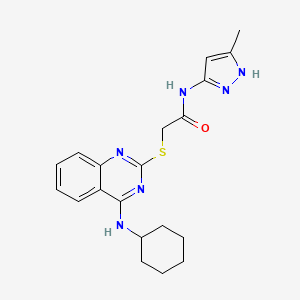 molecular formula C20H24N6OS B2999911 2-[4-(cyclohexylamino)quinazolin-2-yl]sulfanyl-N-(5-methyl-1H-pyrazol-3-yl)acetamide CAS No. 1037749-63-5