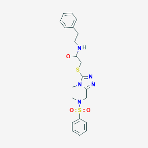 molecular formula C21H25N5O3S2 B299993 2-[(4-methyl-5-{[methyl(phenylsulfonyl)amino]methyl}-4H-1,2,4-triazol-3-yl)thio]-N-(2-phenylethyl)acetamide 