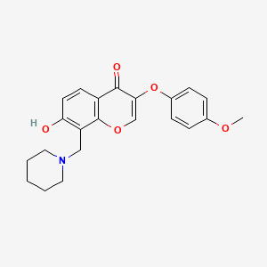 molecular formula C22H23NO5 B2999932 7-hydroxy-3-(4-methoxyphenoxy)-8-(piperidin-1-ylmethyl)-4H-chromen-4-one CAS No. 637751-84-9