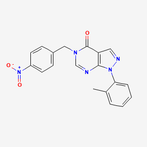 molecular formula C19H15N5O3 B2999971 1-(2-Methylphenyl)-5-[(4-nitrophenyl)methyl]pyrazolo[3,4-d]pyrimidin-4-one CAS No. 895012-19-8