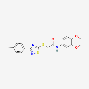 molecular formula C19H17N3O3S2 B2999976 N-(2,3-二氢-1,4-苯并二噁杂环-6-基)-2-[[3-(4-甲基苯基)-1,2,4-噻二唑-5-基]硫代]乙酰胺 CAS No. 864917-32-8