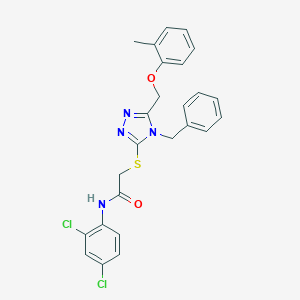 molecular formula C25H22Cl2N4O2S B299999 2-({4-benzyl-5-[(2-methylphenoxy)methyl]-4H-1,2,4-triazol-3-yl}sulfanyl)-N-(2,4-dichlorophenyl)acetamide 