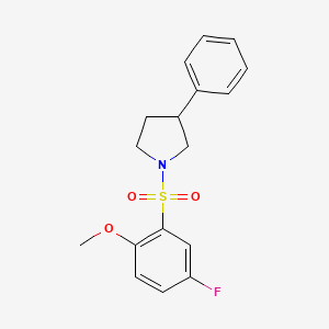 molecular formula C17H18FNO3S B2999994 1-((5-氟-2-甲氧基苯基)磺酰基)-3-苯基吡咯烷 CAS No. 1226454-30-3