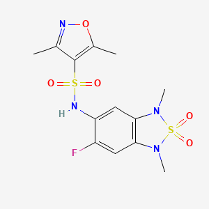 molecular formula C13H15FN4O5S2 B2999999 N-(6-fluoro-1,3-dimethyl-2,2-dioxido-1,3-dihydrobenzo[c][1,2,5]thiadiazol-5-yl)-3,5-dimethylisoxazole-4-sulfonamide CAS No. 2034589-92-7