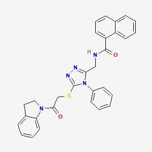 molecular formula C30H25N5O2S B3000005 N-((5-((2-(indolin-1-yl)-2-oxoethyl)thio)-4-phenyl-4H-1,2,4-triazol-3-yl)methyl)-1-naphthamide CAS No. 393873-83-1