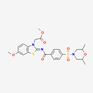 molecular formula C24H27N3O7S2 B3000009 (Z)-methyl 2-(2-((4-((2,6-dimethylmorpholino)sulfonyl)benzoyl)imino)-6-methoxybenzo[d]thiazol-3(2H)-yl)acetate CAS No. 865199-88-8