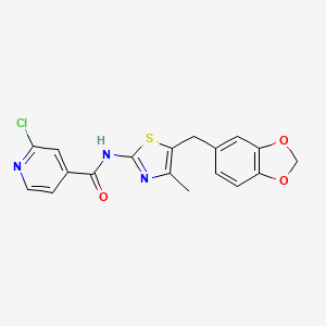 molecular formula C18H14ClN3O3S B3000018 N-{5-[(2H-1,3-benzodioxol-5-yl)methyl]-4-methyl-1,3-thiazol-2-yl}-2-chloropyridine-4-carboxamide CAS No. 1043211-43-3