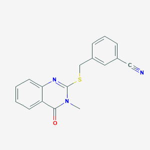 molecular formula C17H13N3OS B300002 3-{[(3-Methyl-4-oxo-3,4-dihydro-2-quinazolinyl)thio]methyl}benzonitrile 