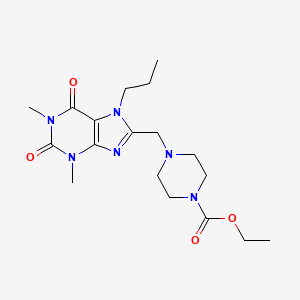 molecular formula C18H28N6O4 B3000024 ethyl 4-[(1,3-dimethyl-2,6-dioxo-7-propyl-2,3,6,7-tetrahydro-1H-purin-8-yl)methyl]piperazine-1-carboxylate CAS No. 838885-82-8