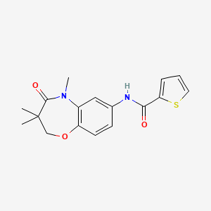 molecular formula C17H18N2O3S B3000027 N-(3,3,5-三甲基-4-氧代-2,3,4,5-四氢苯并[b][1,4]恶杂环庚-7-基)噻吩-2-甲酰胺 CAS No. 921542-30-5