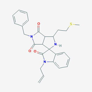 molecular formula C26H27N3O3S B300004 5-Benzyl-1-(2-methylsulfanylethyl)-1'-prop-2-enylspiro[1,2,3a,6a-tetrahydropyrrolo[3,4-c]pyrrole-3,3'-indole]-2',4,6-trione 