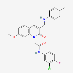 molecular formula C26H23ClFN3O3 B3000055 N-(3-chloro-4-fluorophenyl)-2-(7-methoxy-2-oxo-3-((p-tolylamino)methyl)quinolin-1(2H)-yl)acetamide CAS No. 932470-34-3
