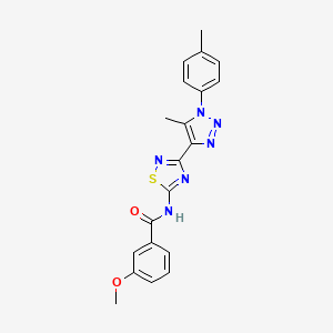 molecular formula C20H18N6O2S B3000061 3-甲氧基-N-{3-[5-甲基-1-(4-甲基苯基)-1H-1,2,3-三唑-4-基]-1,2,4-噻二唑-5-基}苯甲酰胺 CAS No. 895117-13-2