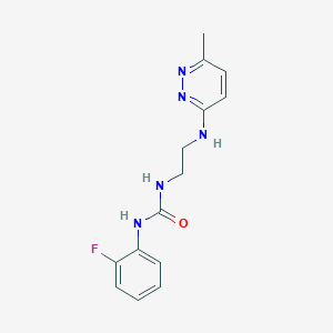 molecular formula C14H16FN5O B3000066 1-(2-氟苯基)-3-(2-((6-甲基吡哒嗪-3-基)氨基)乙基)脲 CAS No. 1173043-97-4