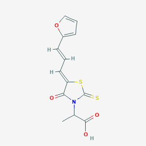 molecular formula C13H11NO4S2 B3000069 2-((Z)-5-((E)-3-(furan-2-yl)allylidene)-4-oxo-2-thioxothiazolidin-3-yl)propanoic acid CAS No. 1164116-77-1