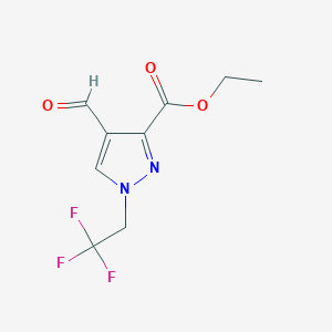 molecular formula C9H9F3N2O3 B3000076 Ethyl 4-formyl-1-(2,2,2-trifluoroethyl)pyrazole-3-carboxylate CAS No. 2470435-97-1