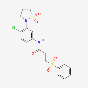 molecular formula C18H19ClN2O5S2 B3000090 N-(4-chloro-3-(1,1-dioxidoisothiazolidin-2-yl)phenyl)-3-(phenylsulfonyl)propanamide CAS No. 1207034-14-7