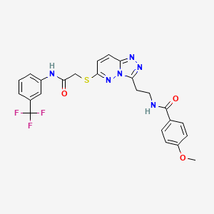 molecular formula C24H21F3N6O3S B3000105 4-甲氧基-N-(2-(6-((2-氧代-2-((3-(三氟甲基)苯基)氨基)乙基)硫)-[1,2,4]三唑并[4,3-b]哒嗪-3-基)乙基)苯甲酰胺 CAS No. 872995-79-4