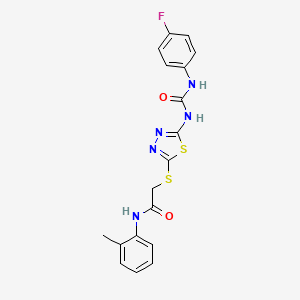 molecular formula C18H16FN5O2S2 B3000119 2-((5-(3-(4-氟苯基)脲基)-1,3,4-噻二唑-2-基)硫代)-N-(邻甲苯基)乙酰胺 CAS No. 886935-21-3