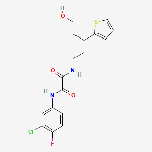 molecular formula C17H18ClFN2O3S B3000128 N1-(3-chloro-4-fluorophenyl)-N2-(5-hydroxy-3-(thiophen-2-yl)pentyl)oxalamide CAS No. 2034481-67-7