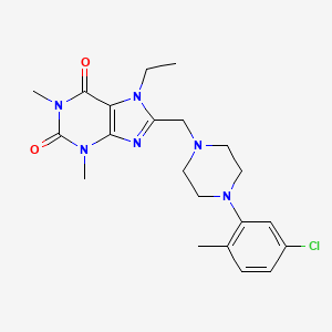 molecular formula C21H27ClN6O2 B3000136 8-[[4-(5-Chloro-2-methylphenyl)piperazin-1-yl]methyl]-7-ethyl-1,3-dimethylpurine-2,6-dione CAS No. 893945-51-2
