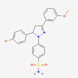 molecular formula C22H20BrN3O3S B3000154 4-[5-(4-Bromophenyl)-3-(3-methoxyphenyl)-2-pyrazolin-1-yl]benzenesulfonamide CAS No. 1222513-26-9