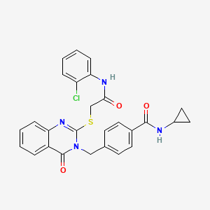 molecular formula C27H23ClN4O3S B3000170 4-((2-((2-((2-氯苯基)氨基)-2-氧代乙基)硫代)-4-氧代喹唑啉-3(4H)-基)甲基)-N-环丙基苯甲酰胺 CAS No. 1115433-55-0